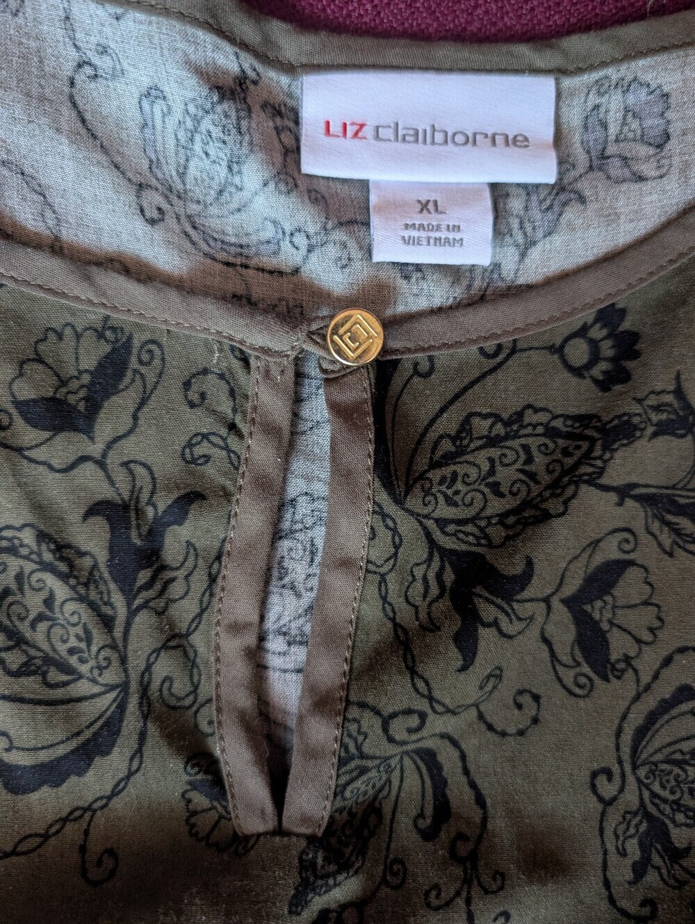 Liz Claiborne Olive/ Black Floral, Geometry, Baroque Sleeveless Top Size XL - Picture 4 of 7